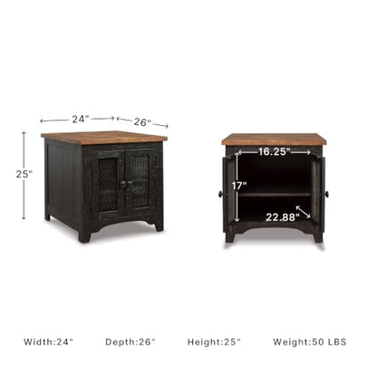 Signature Design by Ashley Storage End Table, Farmhouse Rustic, Black/Brown