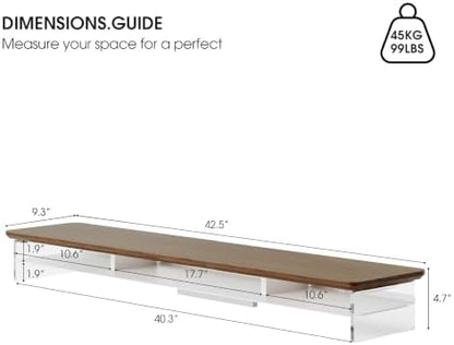 Fenge 42.5" Dual Monitor Stand with Clear Acrylic Legs, Brown