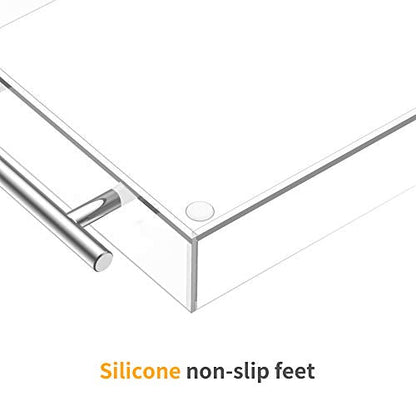 Richboom Clear Acrylic Serving Tray 16"x12" - Coffee Table Living Room Kitchen Decorative Tray with Silver Metal Handles, Bathroom Vanity Tray Perfume Cosmetic Storage Organizer - size: 16" x 12" x 2"