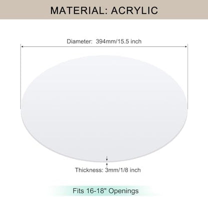 Lampshade Diffuser, 15.5" Diameter Round Diffuser Lamp Shade for Drum Style Lampshades Pendants Softening Light, DIY Light Fits 16-18" Openings, Frosted White Acrylic