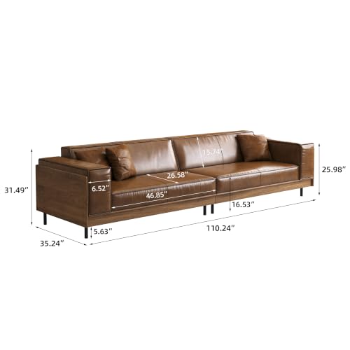 110.24" Faux Leather Sofa, 4 Seater Deep Seat Couch