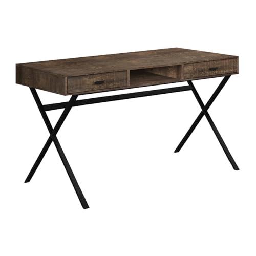 Hassyee Multi-use Rustic Computer Desk with X-Design Metal Base, Small Study Workstation with 2 Large Storage Drawers and 1 Open Concept Shelf, Easy Maintainable