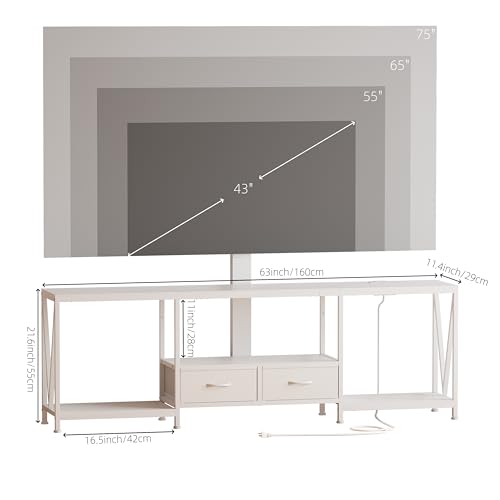 63" W TV Stand with Mount,LED & Charging Station for 55,65,75" TV