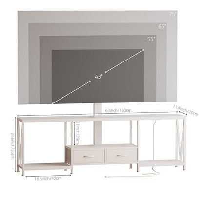 63" W TV Stand with Mount,LED & Charging Station for 55,65,75" TV