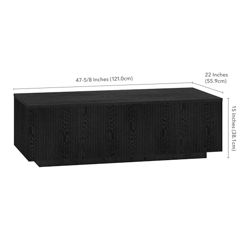 Henn&Hart 48" Modern Fluted Coffee Table, Natural Black