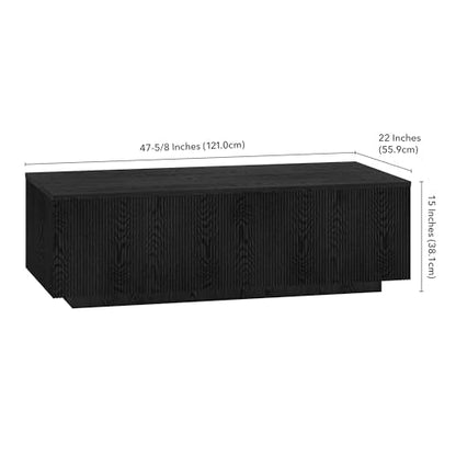 Henn&Hart 48" Modern Fluted Coffee Table, Natural Black