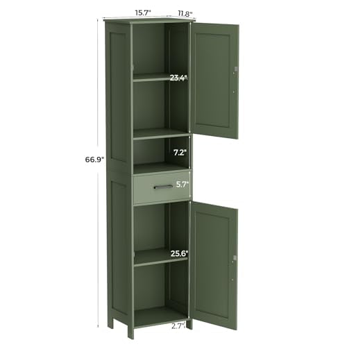 67" H Tall Bathroom Storage Cabinet with Barn Doors and Drawer