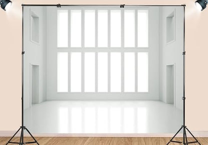 12X10ft Fabric Bright White Loft Large Window Sunlit Room Backdrop Clean Minimalist Interior Background Modern Art Gallery Party Decorations Fashion Shoot Photo Studio Props - size: 12X10ft