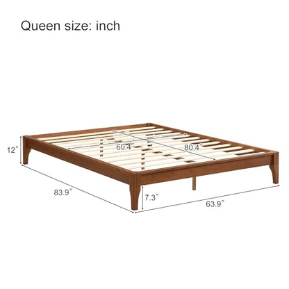 Modern Bamboo Japanese Joinery Queen Bed Frame, Tools Free, Brown