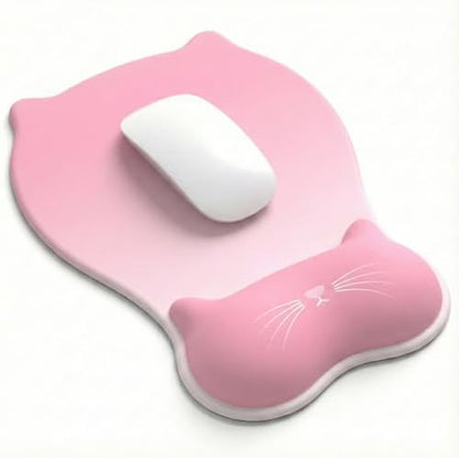 Gel Mouse Pad with Wrist Rest for Mouse Ergonomic Cat Mouse Wrist Rest Non-Slip Silicone Cute Mousepad with Wrist Support for Computer Desk Gaming Laptop Home Office Desk Accessories Pink