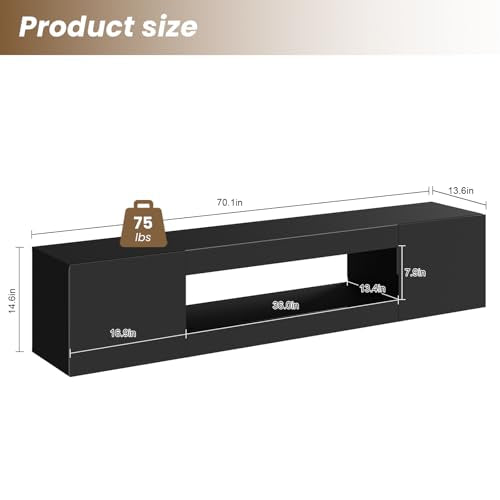 70" Floating TV Stand Wall Mounted with Storage for TVs Up to 80"