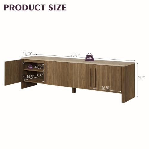 71" Mid Century Modern TV Stand with 4 Doors