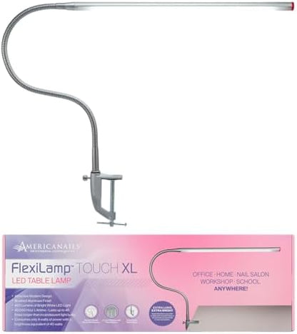 Americanails FlexiLamp Touch XL - LED Table Desk Lamp - Removable Clamp - Adjustable Lighting for Nail Stations - Manicure Table Light - Flexible Arm – 3 Brightness Levels - Touch Sensor - 400 Lumens