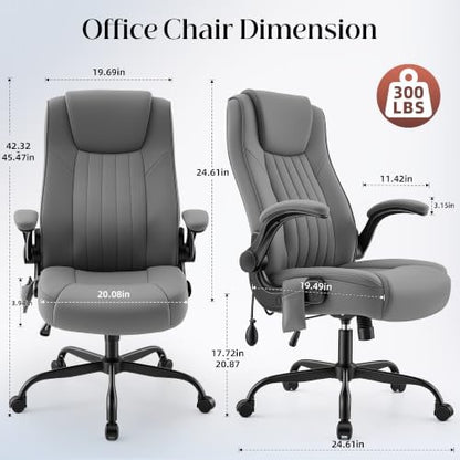 Office Chair, Ergonomic Executive Desk Chair Inflatable Lumbar Support High Back Computer Desk Chair Thick Cushion, Flip-Up Arms and Ergonomic Back Comfy Executive Office Chair for Home Office Gaming