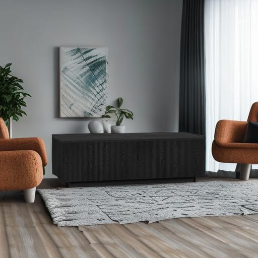 Henn&Hart 48" Modern Fluted Coffee Table, Natural Black