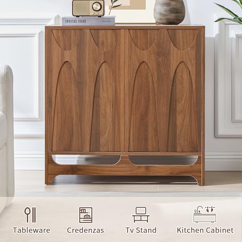 63" W Walnut Sideboard Buffet Cabinet with Storage Set of 2