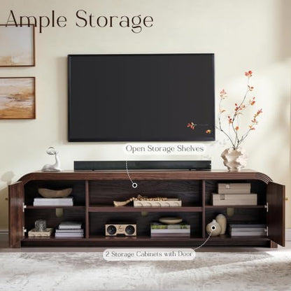 70" Modern Fluted TV Stand with Storage, Dark Walnut