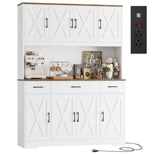71" Tall Kitchen Pantry Storage Cabinet, 55" W Kitchen Hutch, White