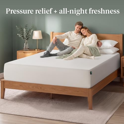Memory Foam 12 Inch Green Tea Mattress, Queen, Ivory