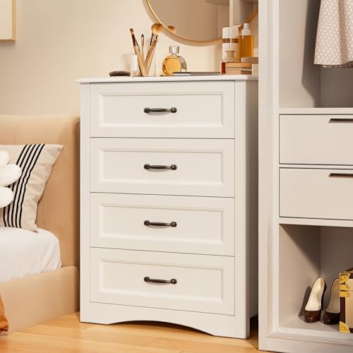 4 Drawer Dresser for Bedroom, Wood Storage Chest, White