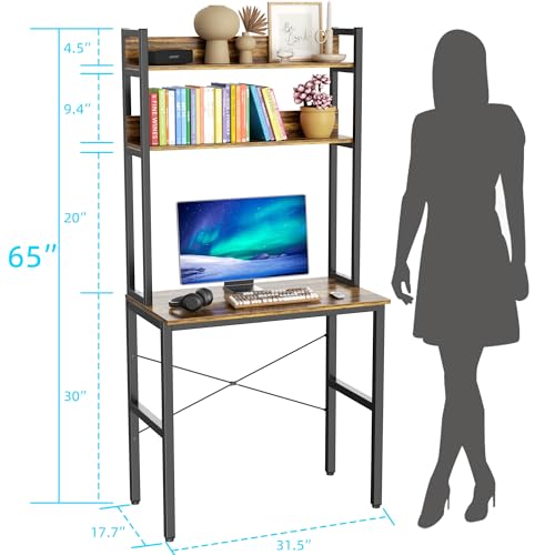 Small Desk with Shelves, Computer Desk with Hutch, 31"