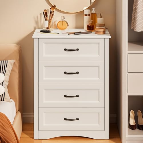 4 Drawer Dresser for Bedroom, Wood Storage Chest, White
