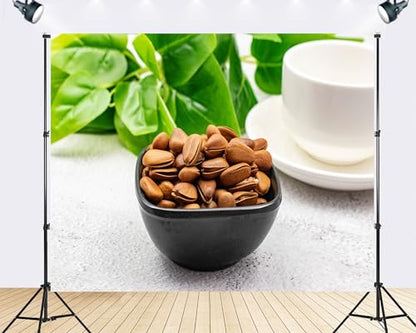 Trykid 15x8ft Brown Pine Nuts White Cup Backdrop Rustic Food Photography Background Coffee Shop Cozy Winter Themed Party Decoration Tapestry Photo Booth Prop Fabric Backdrop - size: 15x8ft