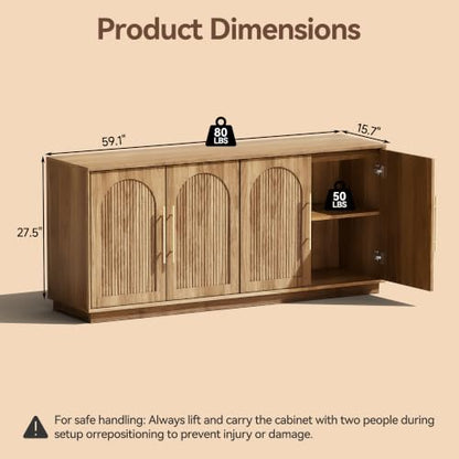 Modern Buffet Cabinet with Storage, 59.1”Sideboard Cabinet, Oak