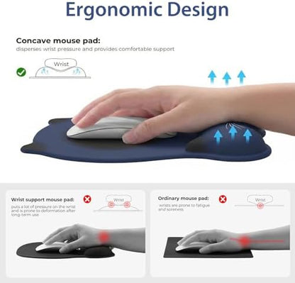 Gel Mouse Pad with Wrist Rest for Mouse Ergonomic Cat Mouse Wrist Rest Non-Slip Silicone Cute Mousepad with Wrist Support for Computer Desk Gaming Laptop Home Office Desk Accessories Black Dark Blue