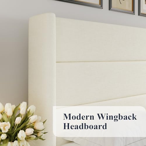 Queen Size Chenille Lift Up Hydraulic Storage Bed Frame Cream White