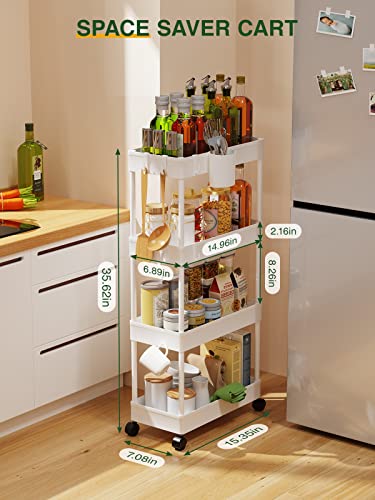 Slim Rolling Storage Cart - 4 Tiers Bathroom Organizer Utility Cart