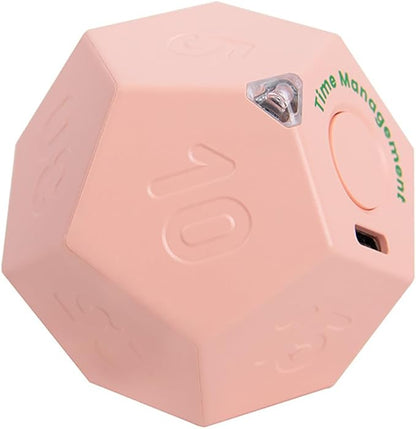 Mini 12 Sided Cube Timer, 11 Preset Times Pomodoro Timer for Enhanced Productivity. Ideal for ADHD Management, Workout, Study & Kitchen Cooking. Easy to Use (Pink)