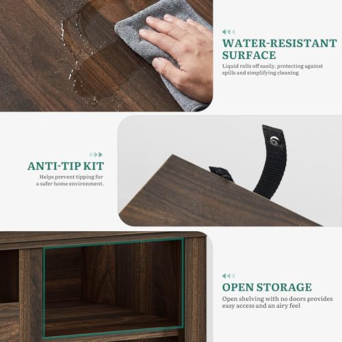 Farmhouse TV Stand with Adjustable Shelves & Open Storage, Walnut