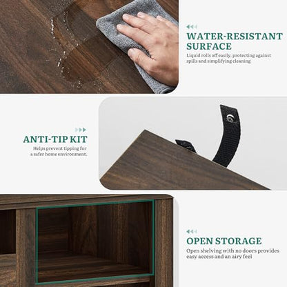 Farmhouse TV Stand with Adjustable Shelves & Open Storage, Walnut