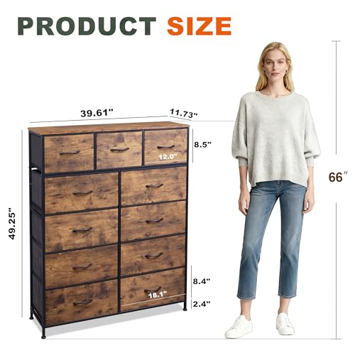 Entertainment Center with 11 Fabric Drawers, Rustic Brown