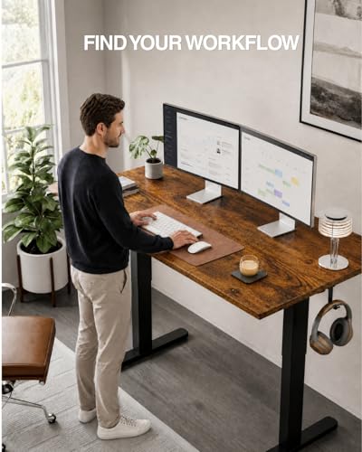48x24 Electric Standing Desk with Cable Net, Rustic Brown