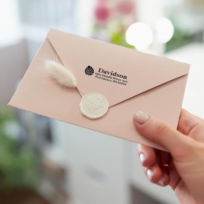 Custom Floral Address Stamp | Choose from 12 Designs | Multiple Ink Color Options | Envelope Return Address Stamp for Couple or Family (Design 7, Medium)