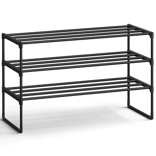 Shoe Rack, 3-Tier Shoe Organizer, Metal Storage Shelf