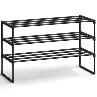Shoe Rack, 3-Tier Shoe Organizer, Metal Storage Shelf