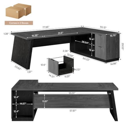 78" L Shaped Executive Desk with Storage, Home Office