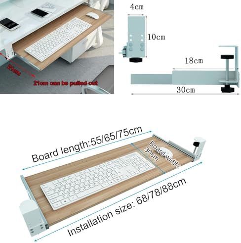 Ergonomic Wooden Keyboard Drawer Tray With Sliding Rails, Under Desk Pull-Out Keyboard Shelf, No Drill Installation(Red,55 * 30Cm)
