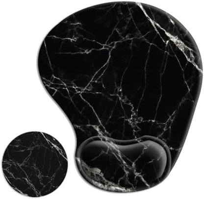 Ergonomic Mouse Pad with Wrist Rest Support Gel with Coaster, Cute Wrist Pad with Non-Slip Rubber Base, Easy Typing & Pain Relief, Black White Marble