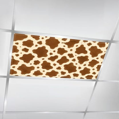 4 Pcs Fluorescent Light Covers for Ceiling Lights Fashionable cow leather brown Magnetic Light Filters Decorative for Classroom Office Hospital Home 4x2 Ft