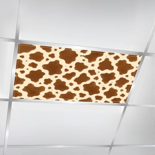 6 Pcs Fluorescent Light Covers for Ceiling Lights Fashionable cow leather brown Magnetic Light Filters Decorative for Classroom Office Hospital Home 4x2 Ft