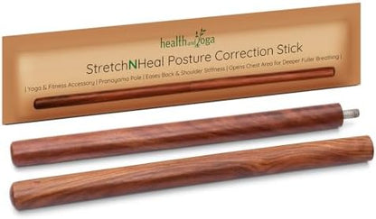 HealthAndYoga™ StretchNHeal Collapsible Multi-Use Wooden Yoga Stick - Regular and XL - Portable Posture Corrector Pole, Stretch Mobility Stick, Physical Workout Exercise Dowel