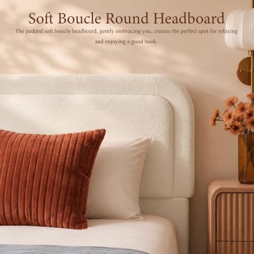 Cloud Queen Bed Frame with Headboard, Solid Wood Legs, Beige