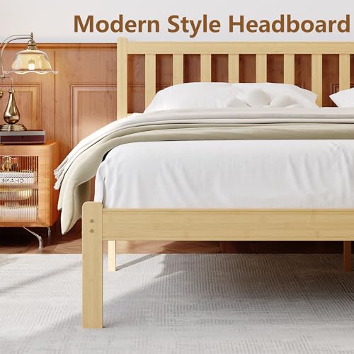 14 Inch Bamboo Wood Full Platform Bed Frame with Headboard