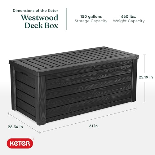 Keter Westwood Outdoor Storage Deck Box, 150 Gallon, Dark Grey
