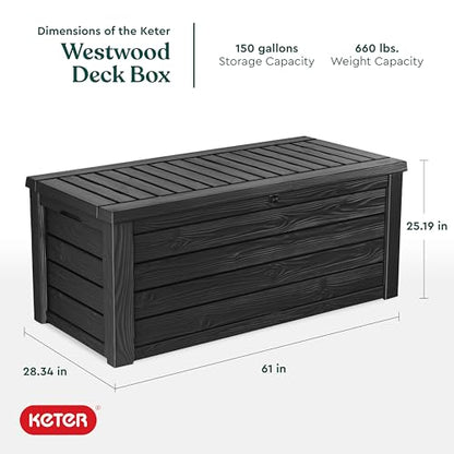 Keter Westwood Outdoor Storage Deck Box, 150 Gallon, Dark Grey