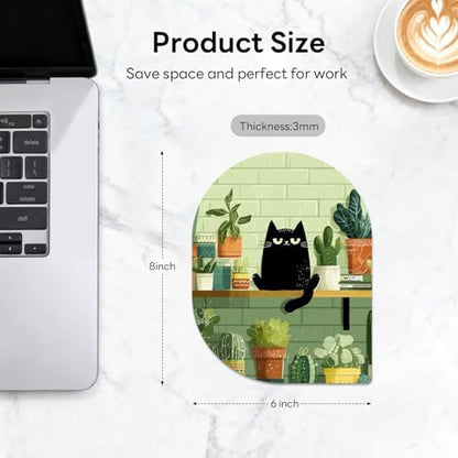 Contoured Oval Mouse Pad 6x8in Non-Slip for Laptop,Cute Cat